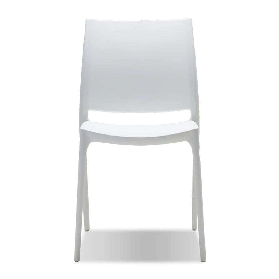 Vata Stackable Dining Chair by Mobital, showing front view of vata stackable dining chair in white.