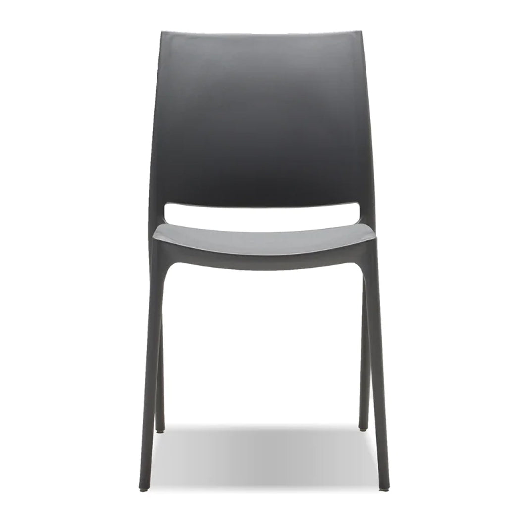 Vata Stackable Dining Chair by Mobital, showing front view of vata stackable dining chair in black.