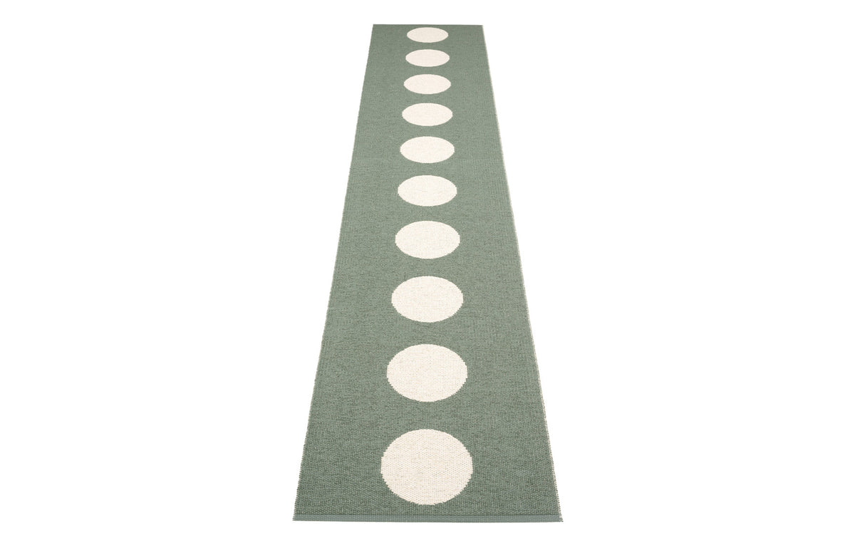 Vera Army & Vanilla Runner Rug by Pappelina - 2.25' x 14.75'.