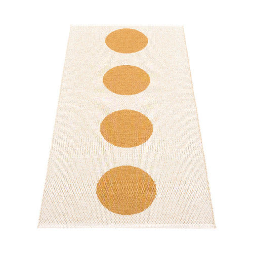 Vera Ochre & Vanilla Runner Rug by Pappelina, showing back view of vera ochre & vanilla runner rug.