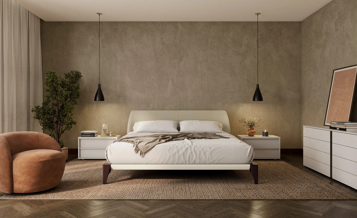 Vesper Bed by Viesso, showing vesper bed in live shot.