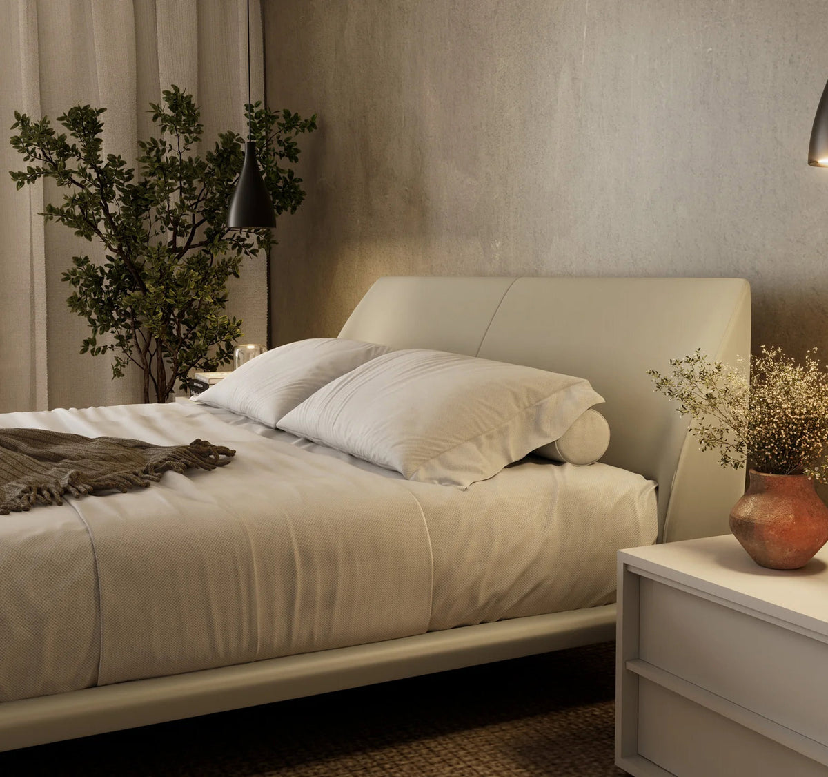 Vesper Bed by Viesso, showing closeup view of vesper bed in live shot.