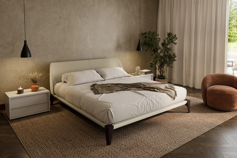 Vesper Bed by Viesso, showing vesper bed in live shot.
