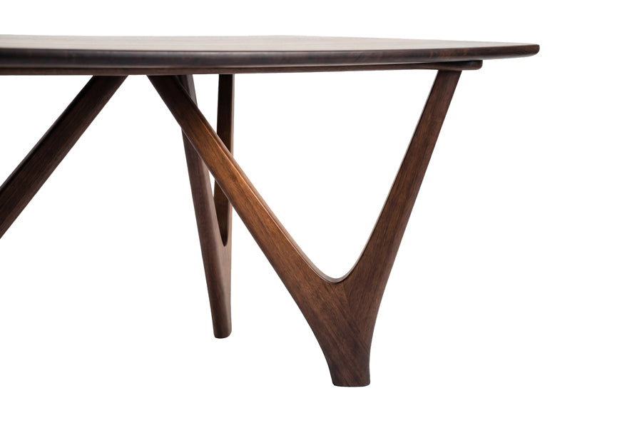 Vetra Dining Table by Greenington, showing closeup view of vetra dining table in black walnut.