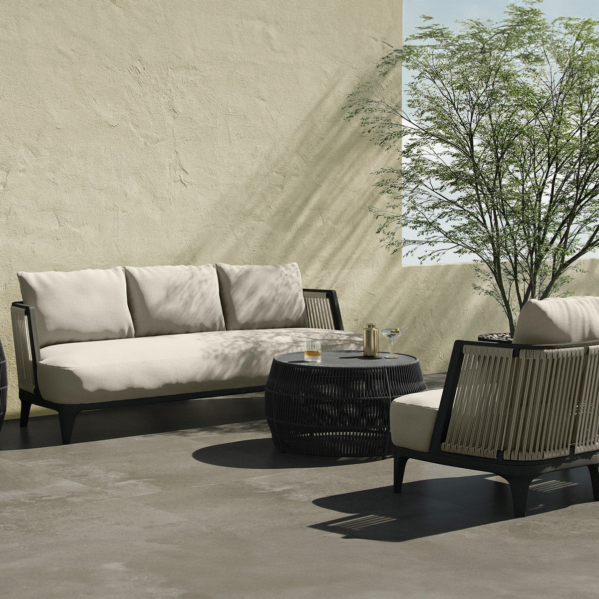Veyra Outdoor Sofa by Viesso, showing veyra outdoor sofa in live shot.