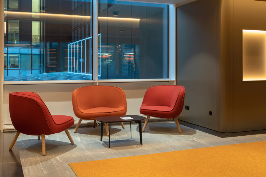 Via57 Lounge Chair by Fritz Hansen, showing via57 lounge chairs in live shot.