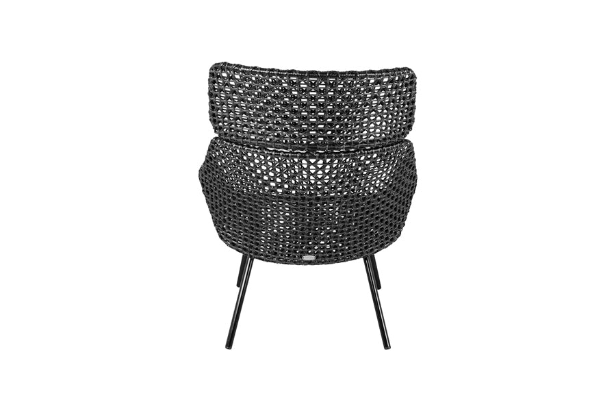 Vibe Highback Chair by Cane-Line, showing back view of vibe highback chair in black/graphite weave.