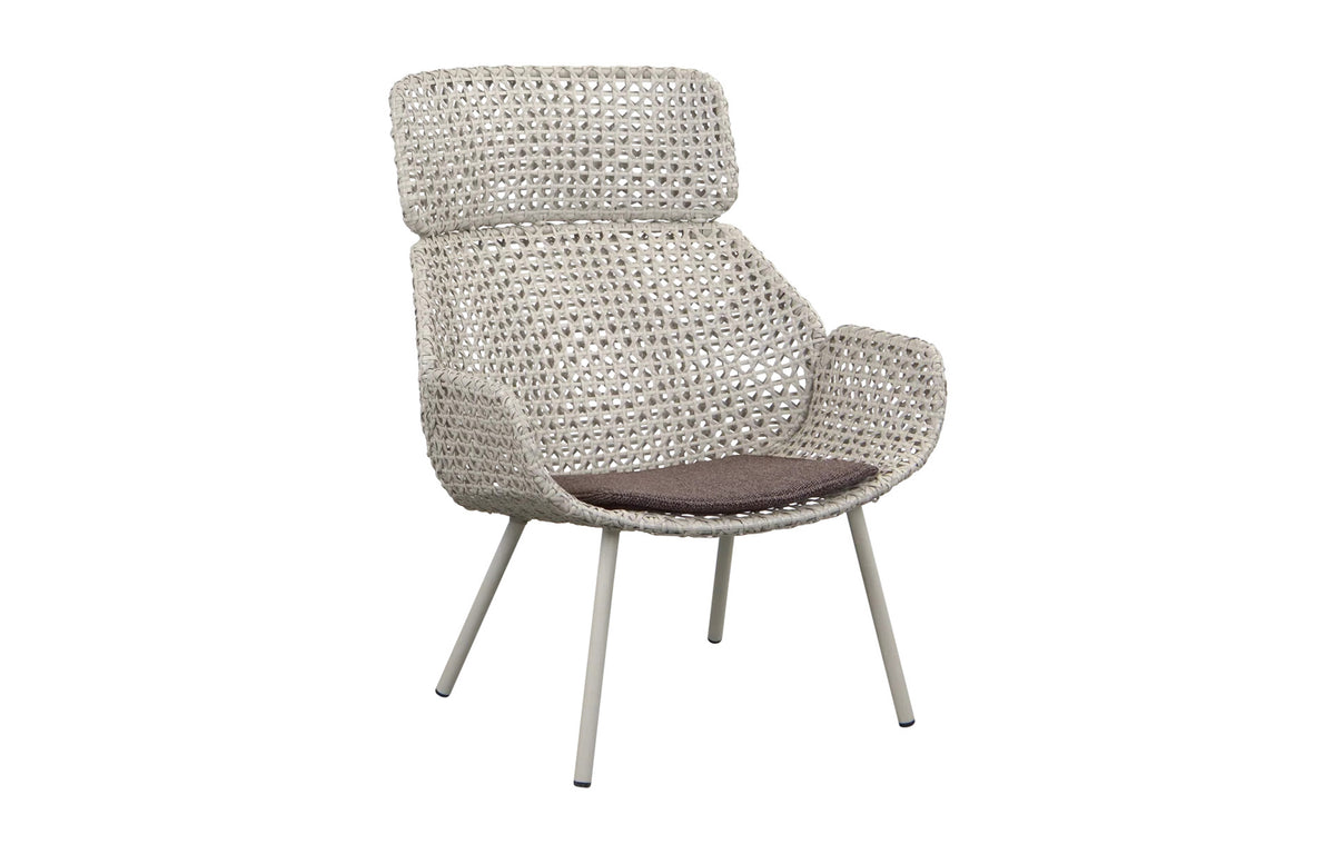 Vibe Highback Chair by Cane-Line - Sand/Dark Sand Fiber Weave, Dark Bordeaux Wove.