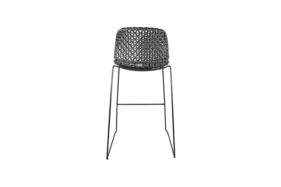 Vibe Stackable Bar Chair by Cane-Line, showing front view of vibe stackable bar chair in black/graphite weave.