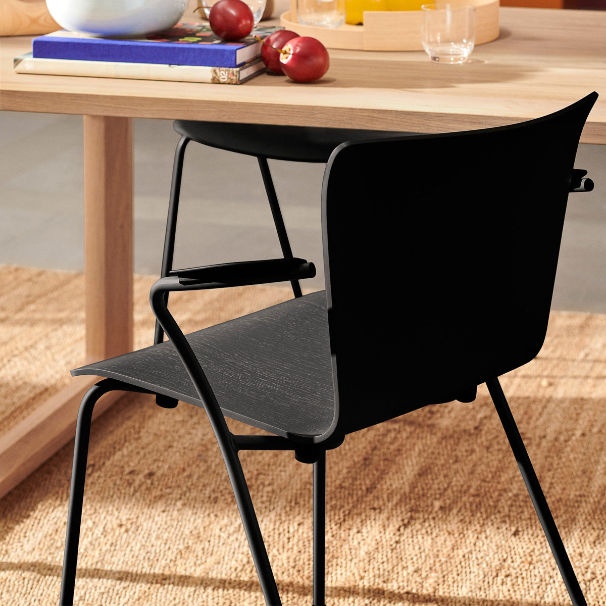 Vico Duo Armchair by Fritz Hansen, showing closeup view of vico duo armchairs in live shot.