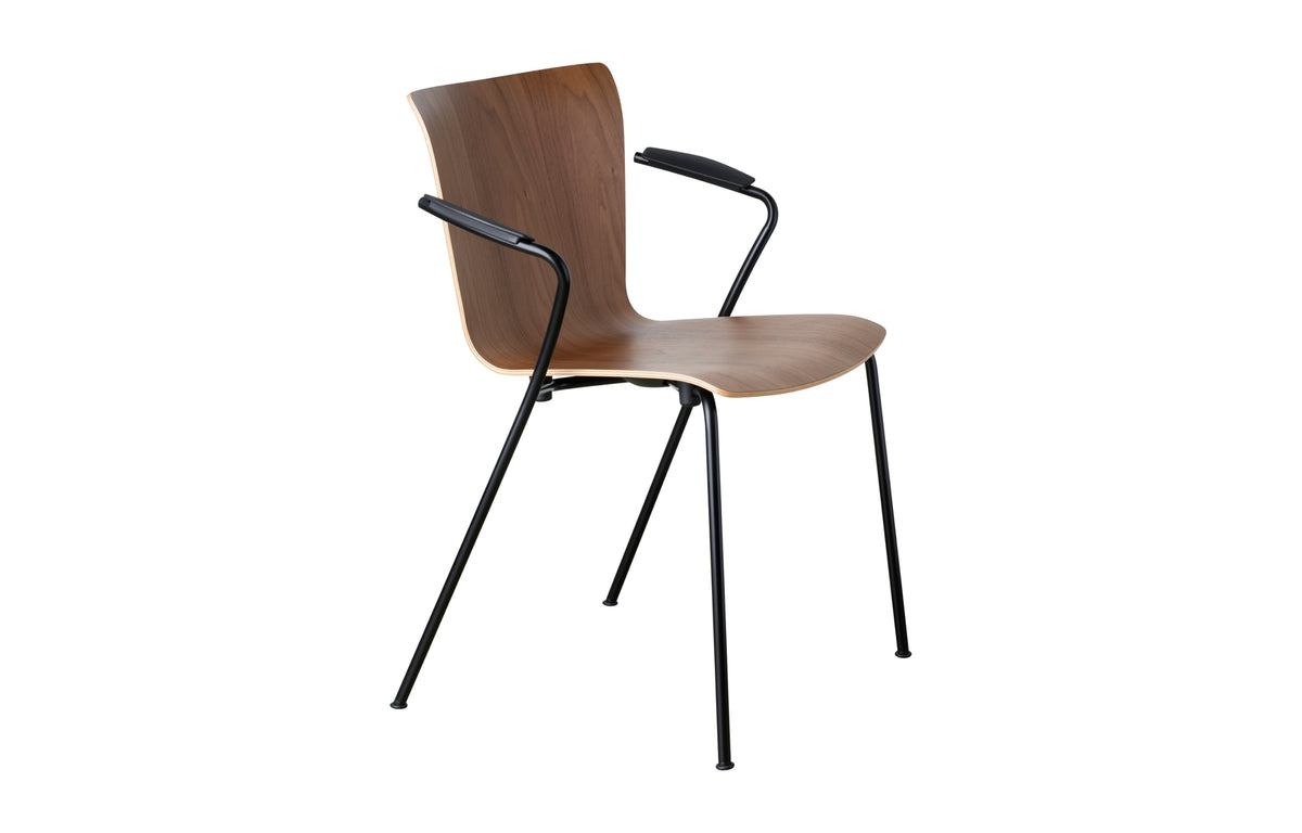 Vico Duo Armchair by Fritz Hansen - Black Powder Coated Steel, Walnut Natural Veneer Wood, No Upholstery.