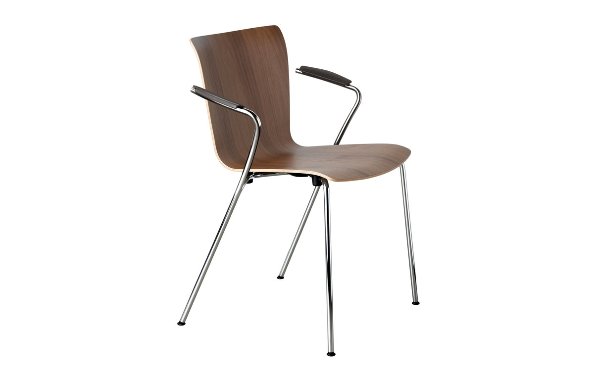 Vico Duo Armchair by Fritz Hansen - Chrome Powder Coated Steel, Walnut Natural Veneer Wood, No Upholstery.