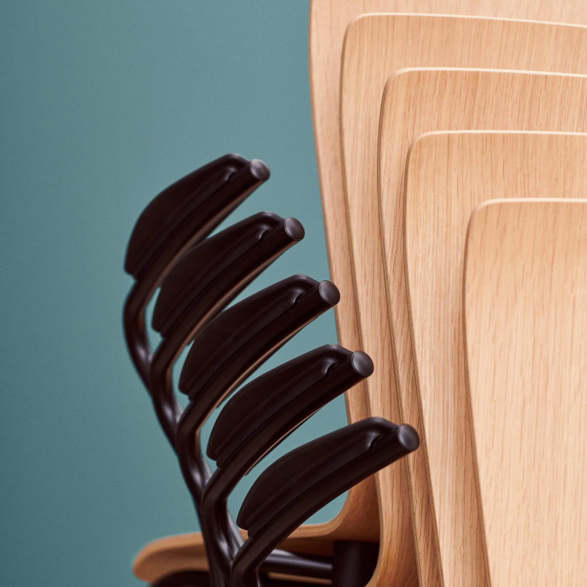 Vico Duo Armchair with Welded Linking Device by Fritz Hansen, showing closeup view of vico duo armchairs with welded linking device in live shot.