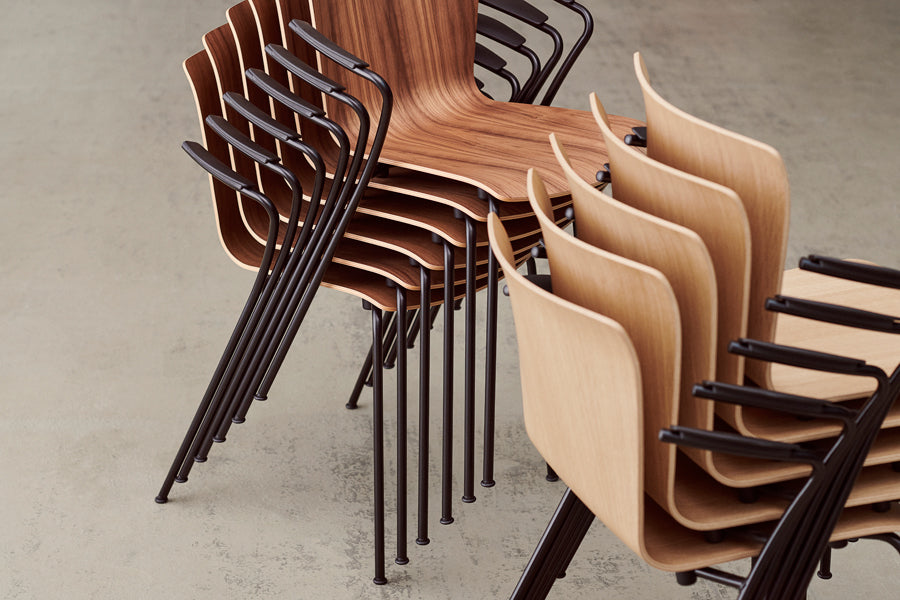 Vico Duo Armchair with Welded Linking Device by Fritz Hansen, showing closeup view of vico duo armchairs with welded linking device in live shot.