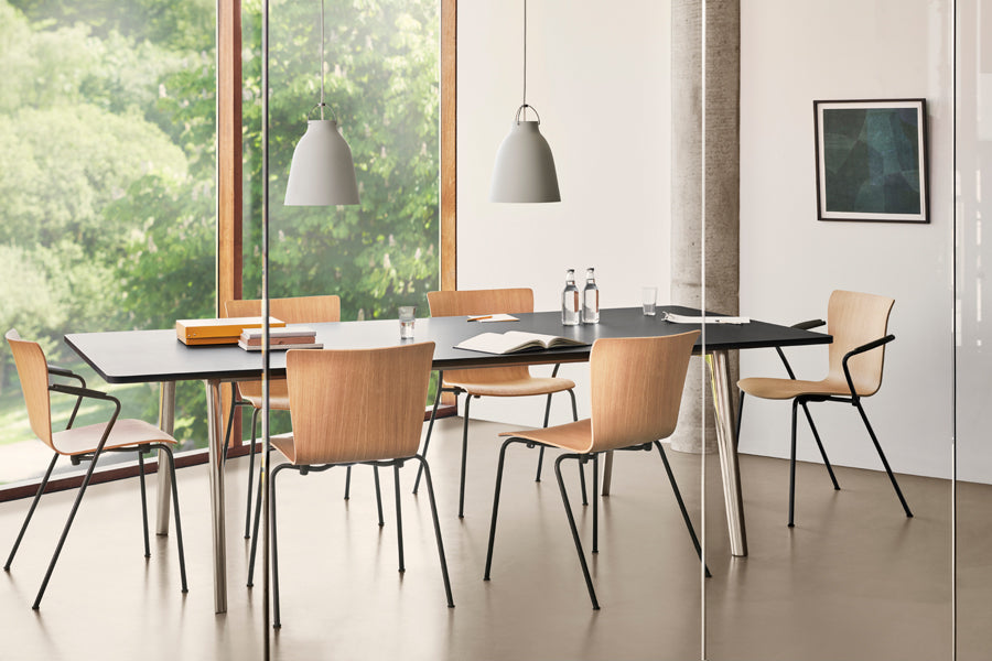 Vico Duo Chair by Fritz Hansen, showing vico duo chairs in live shot.