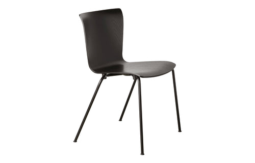 Vico Duo Chair by Fritz Hansen - Black Powder Coated Steel, Black Coloured Ash Veneer Wood, No Upholstery.