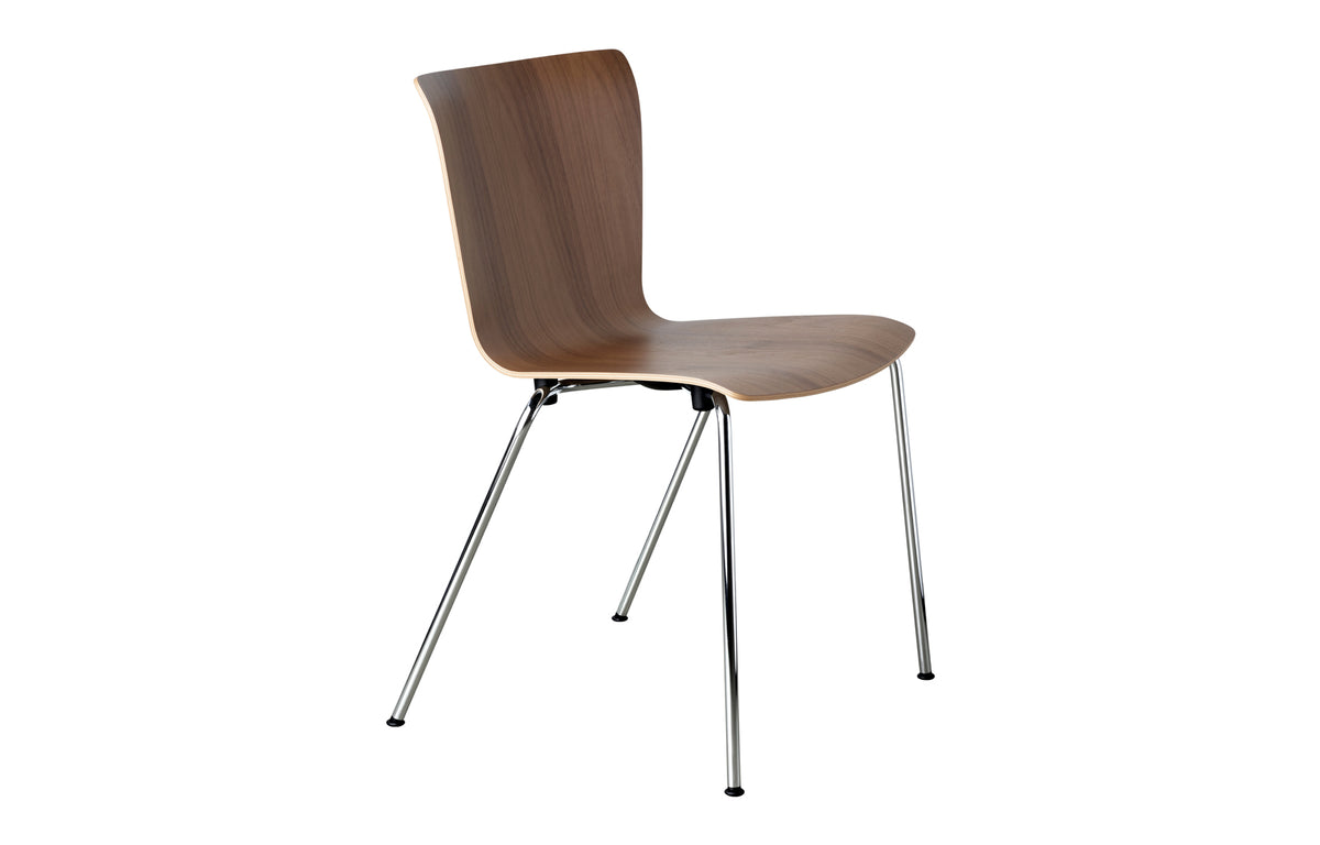 Vico Duo Chair by Fritz Hansen - Chrome Powder Coated Steel, Walnut Natural Veneer Wood, No Upholstery.