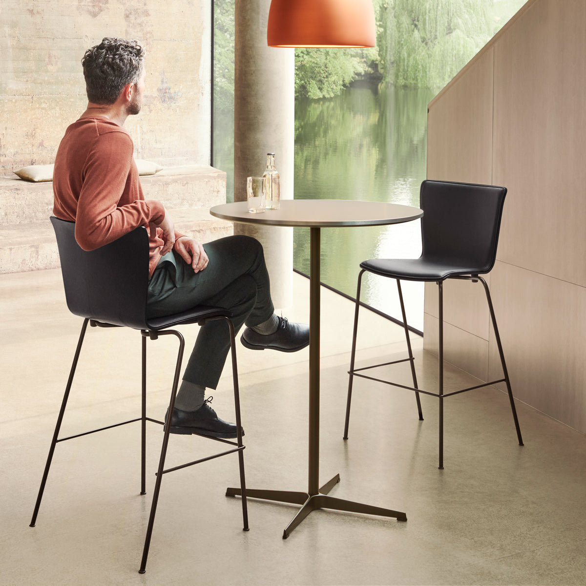 Vico Duo Counter Stool by Fritz Hansen, showing vico duo counter stools in live shot.
