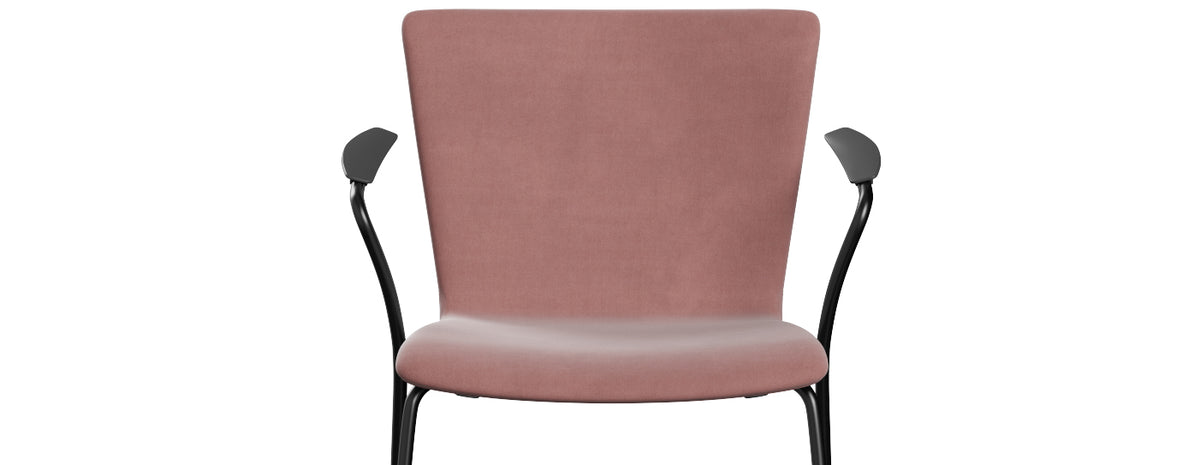 Vico Duo Full Upholstery Armchair by Fritz Hansen, showing closeup view of vico duo full upholstery armchair in black powder coated steel/textile category 1.