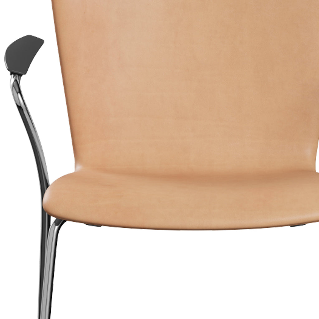 Vico Duo Full Upholstery Armchair by Fritz Hansen, showing closeup view of vico duo full upholstery armchair in chrome powder coated steel/leather category 5.