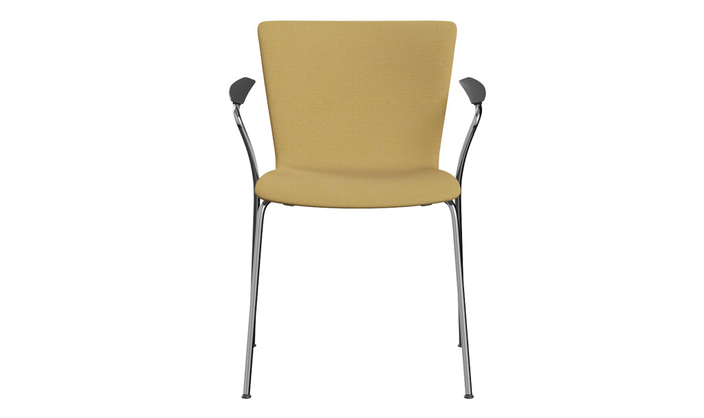 Vico Duo Full Upholstery Armchair with Welded Linking Device by Fritz Hansen, showing front view of vico duo full upholstery armchairs with  welded linking device in chrome powder coated steel/christianshavn group.