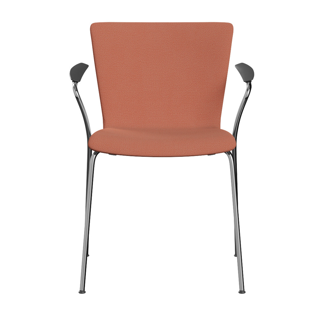 Vico Duo Full Upholstery Armchair with Welded Linking Device by Fritz Hansen, showing front view of vico duo full upholstery armchairs with  welded linking device in chrome powder coated steel/category 1.