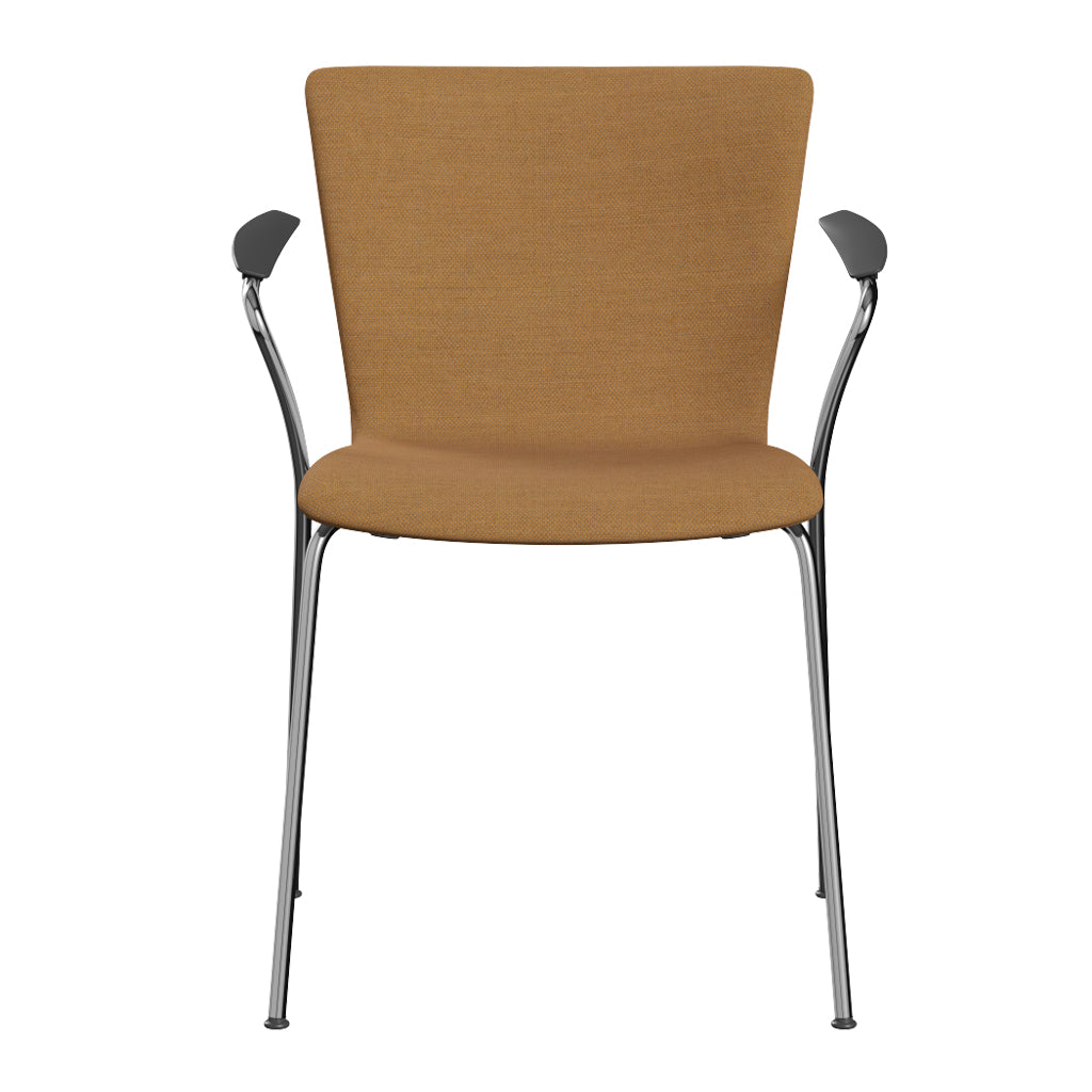 Vico Duo Full Upholstery Armchair with Welded Linking Device by Fritz Hansen, showing front view of vico duo full upholstery armchairs with  welded linking device in chrome powder coated steel/category 2.