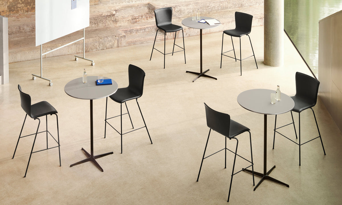 Vico Duo Full Upholstery Bar Stool by Fritz Hansen, showing vico duo full upholstery bar stools in live shot.