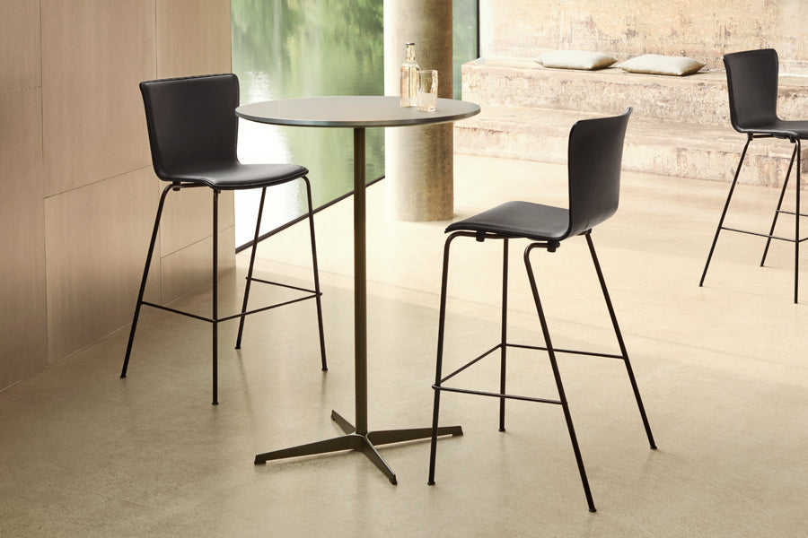 Vico Duo Full Upholstery Bar Stool by Fritz Hansen, showing vico duo full upholstery bar stools in live shot.