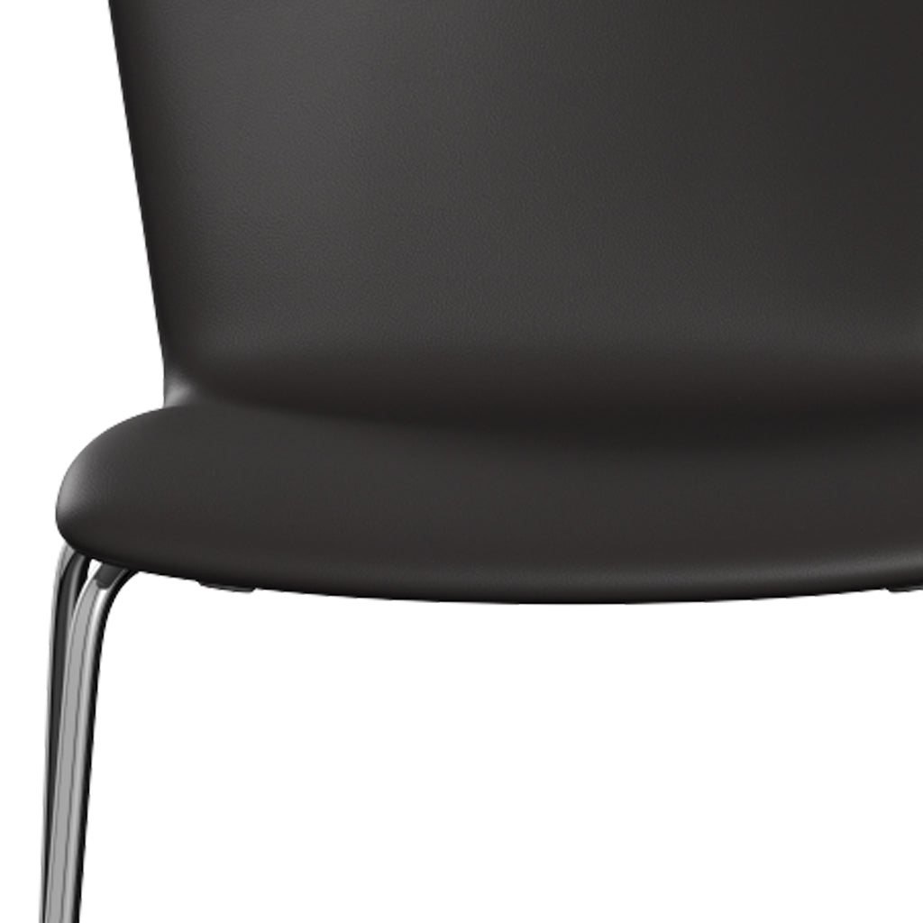 Vico Duo Full Upholstery Chair by Fritz Hansen, showing closeup view of vico duo full upholstery chair in chrome powder coated steel/leather category 4.