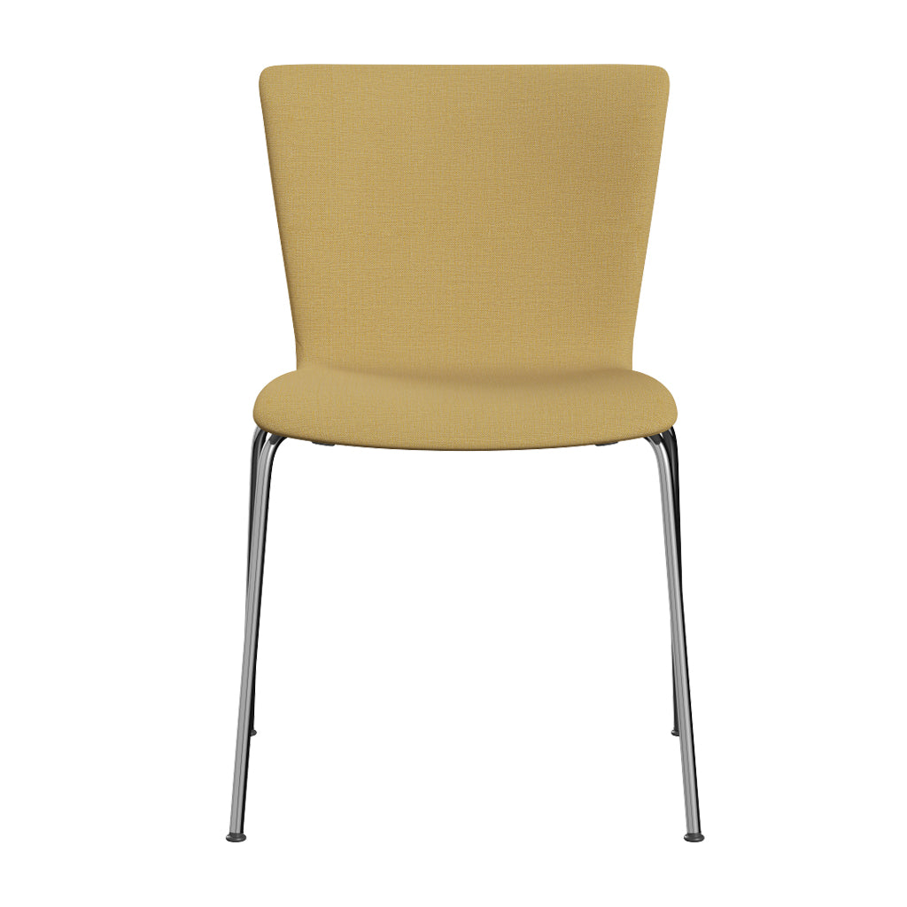 Vico Duo Full Upholstery Chair with Welded Linking Device by Fritz Hansen, showing front view of vico duo full upholstery chair with welded linking device in chrome powder coated steel/christianshavn group.