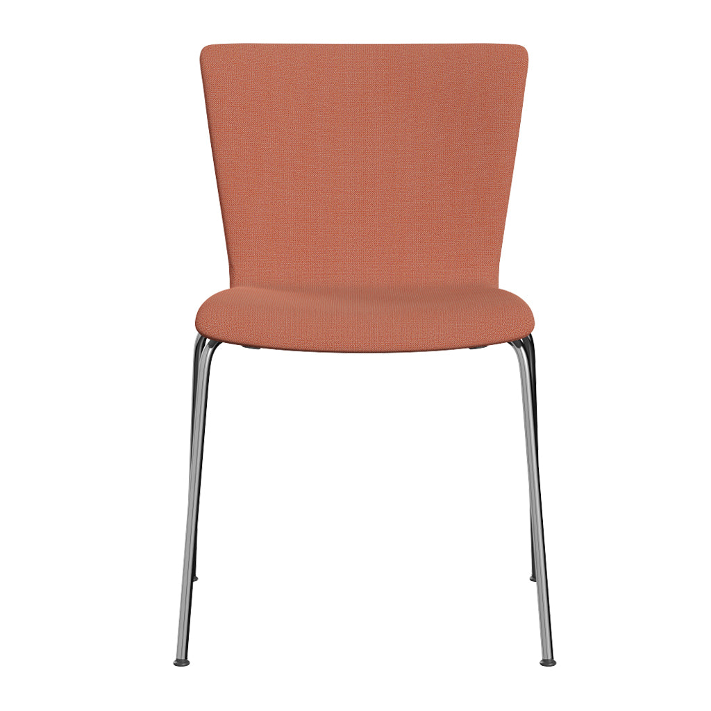 Vico Duo Full Upholstery Chair with Welded Linking Device by Fritz Hansen, showing front view of vico duo full upholstery chair with welded linking device in chrome powder coated steel/category 1.