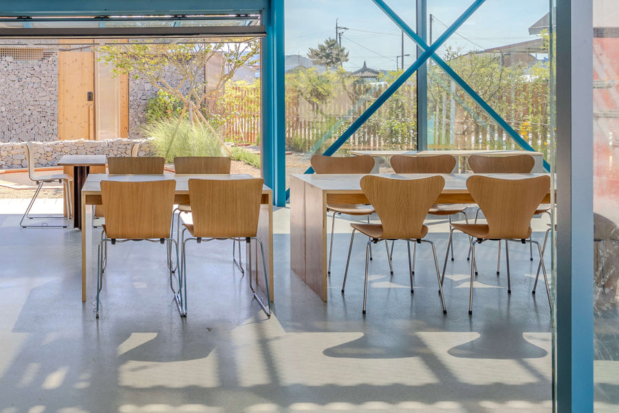 Vico Duo Sledge Chair by Fritz Hansen, showing vico duo sledge chairs in live shot.