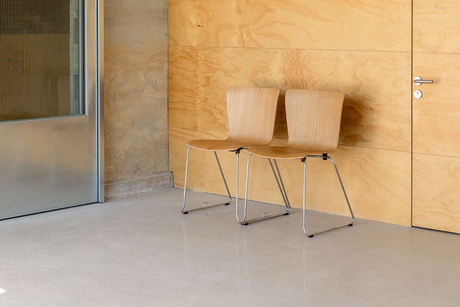 Vico Duo Sledge Chair by Fritz Hansen, showing vico duo sledge chairs in live shot.