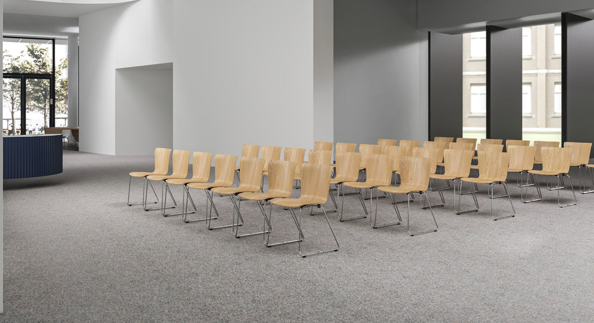 Vico Duo Sledge Chair with Welded Linking Device by Fritz Hansen, showing vico duo sledge chairs with welded linking device in live shot.