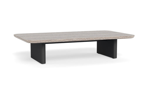 Victoria Coffee Table by Harbour - Rectangle, Asteroid Aluminum, Travertine Dark Grey.