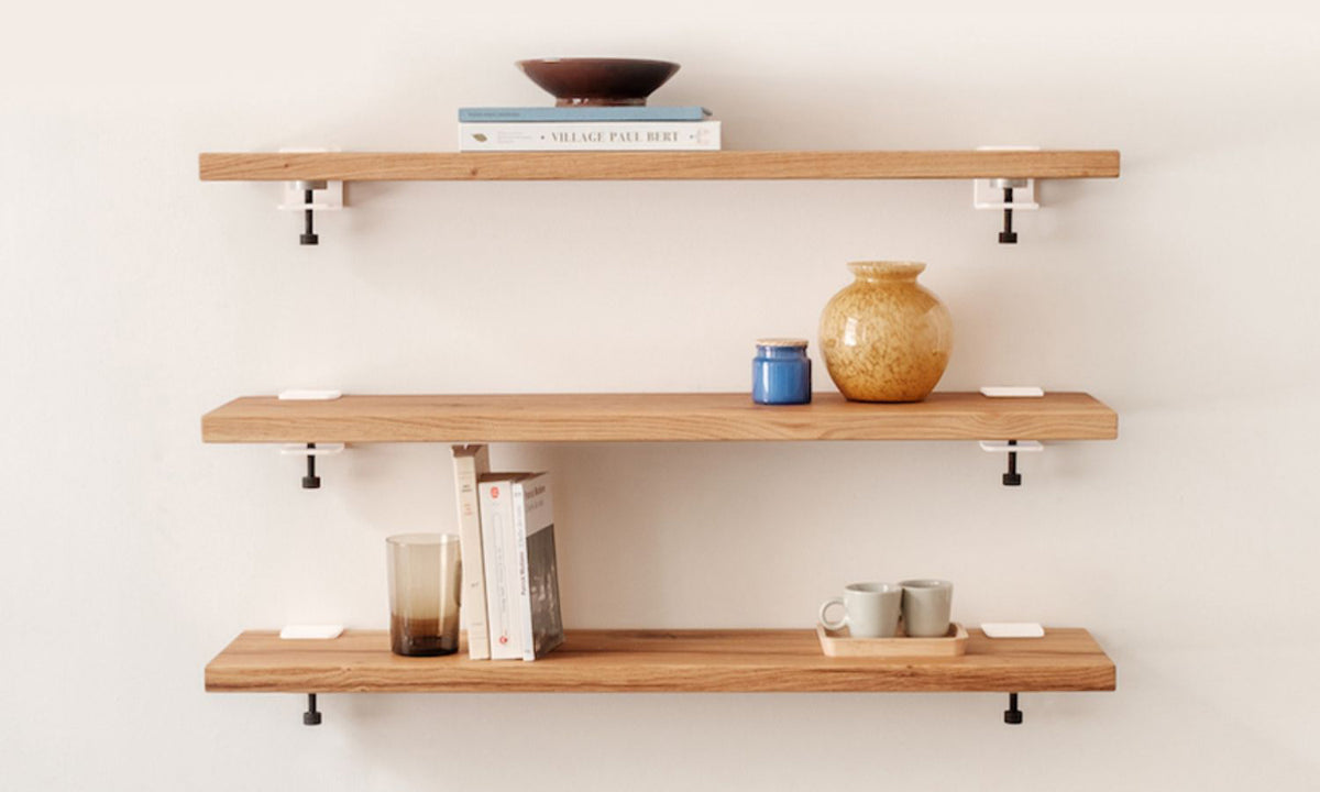 Wall Bracket by TipToe, showing wall brackets with shelves in live shot.