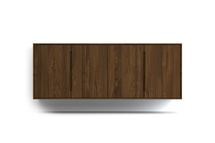 Wall Mounted Cabinet by Copeland Furniture, showing front view of wall mounted cabinet in storage console (hinged 4 doors)/66" high/natural walnut.