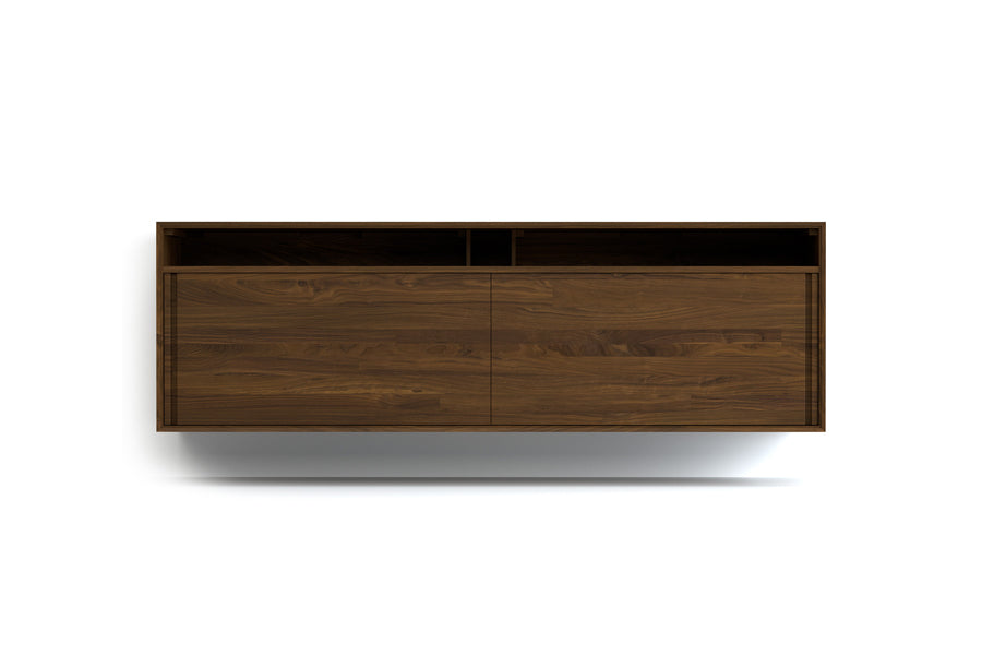 Wall Mounted Cabinet by Copeland Furniture, showing front view of wall mounted cabinet in media (sliding 2 doors)/79" high/natural walnut.