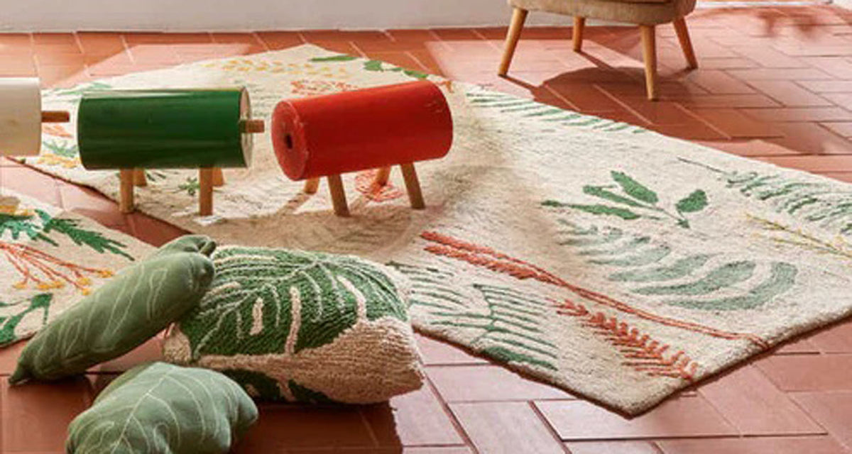Botanic Plants Washable Rug by Lorena Canals, showing botanic plants washable rug in live shot.