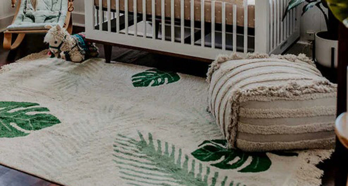 Washable Rug Tropical Green by Lorena Canals, showing washable rug tropical green in live shot.