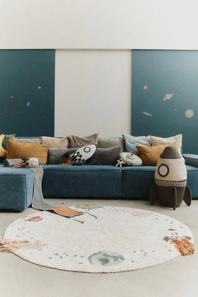 Washable Solar System Play Rug by Lorena Canals, showing washable solar system play rug in live shot.