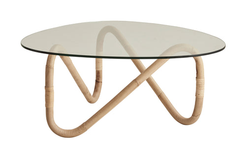 Wave Outdoor Coffee Table by Cane-Line - Natural Aluminum/Clear Safety Glass.