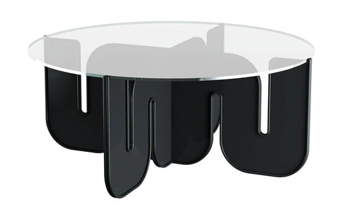 Wave Table by Bend - Black Metal, Clear Glass.