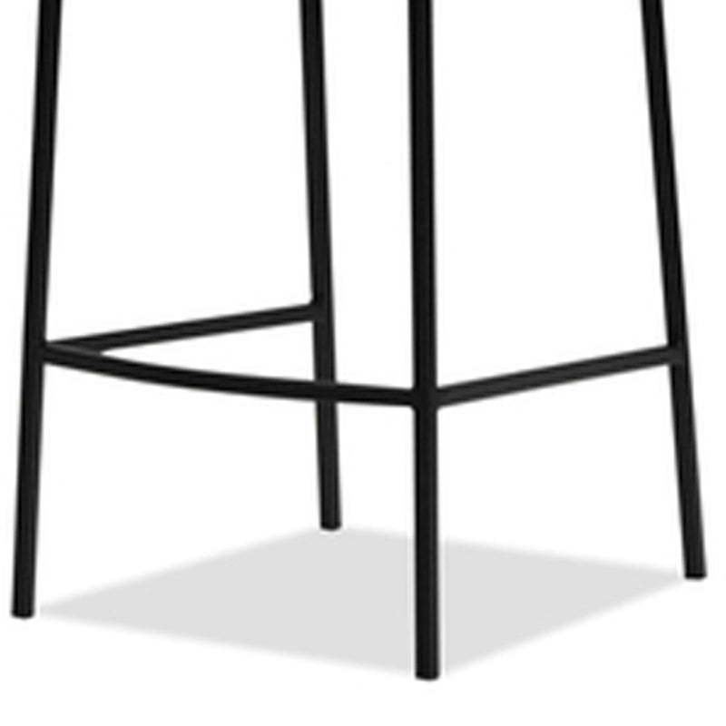 Weston Counter Stool by Mobital, showing closeup view of weston counter stool in black leatherette/black powder coated legs.
