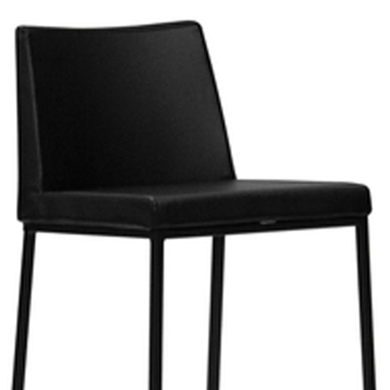 Weston Counter Stool by Mobital, showing closeup view of weston counter stool in black leatherette/black powder coated legs.