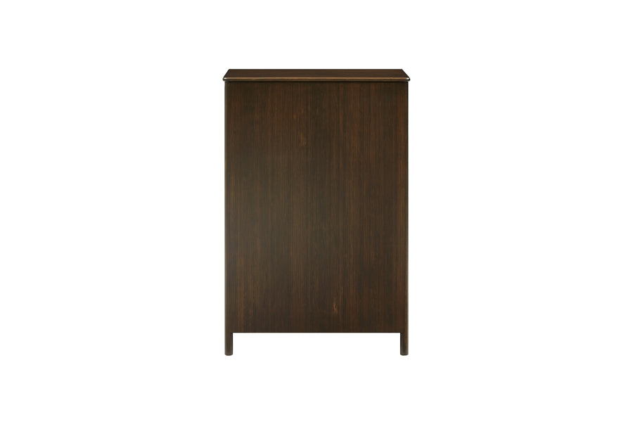 Weston Five Drawer Chest by Greeninton, showing back view of weston five drawer chest in black walnut.