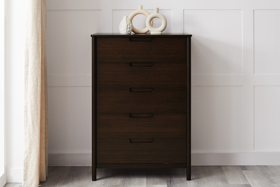 Weston Five Drawer Chest by Greeninton, showing weston five drawer chest in live shot.