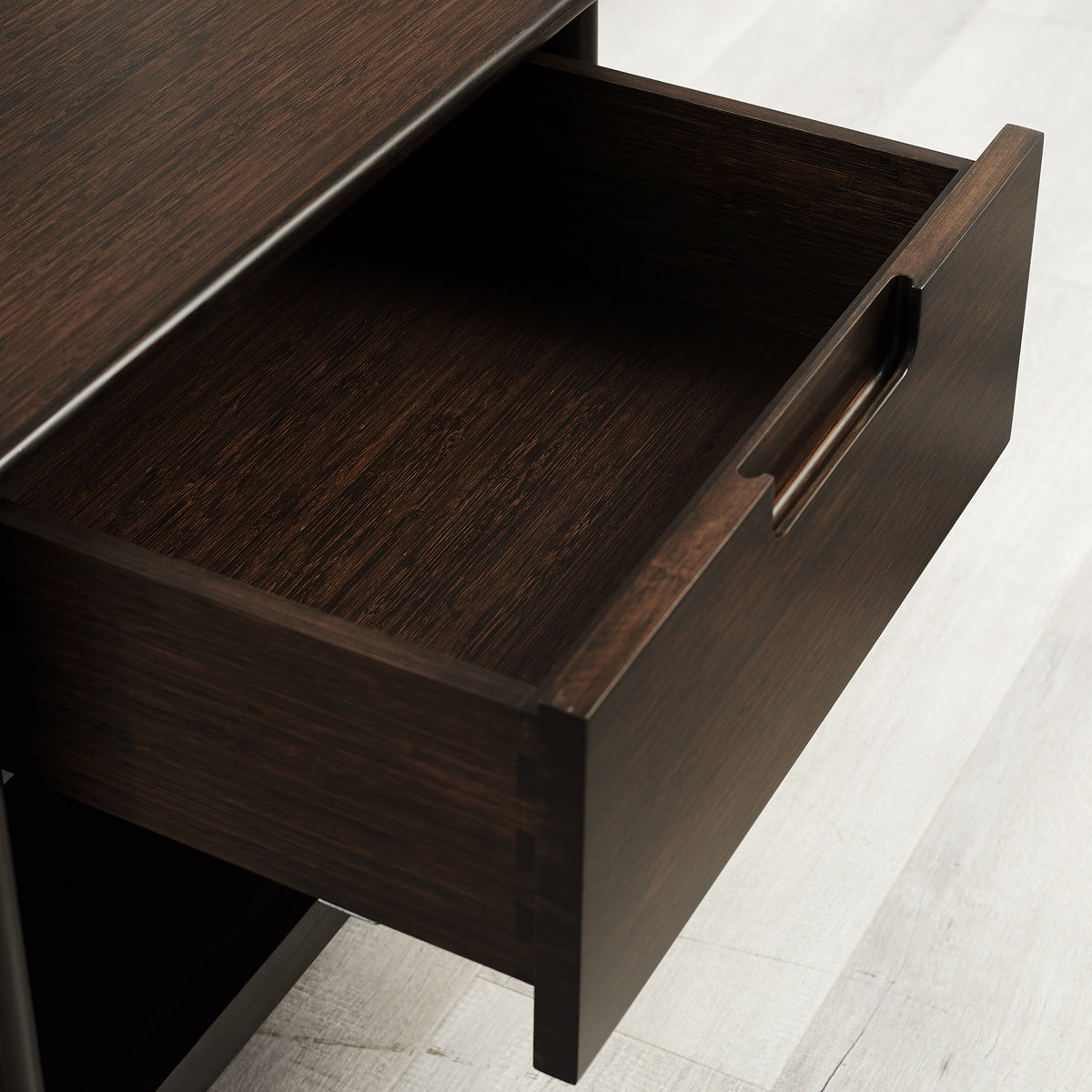Weston Nightstand by Greeninton, showing closeup view of weston nightstand in live shot.