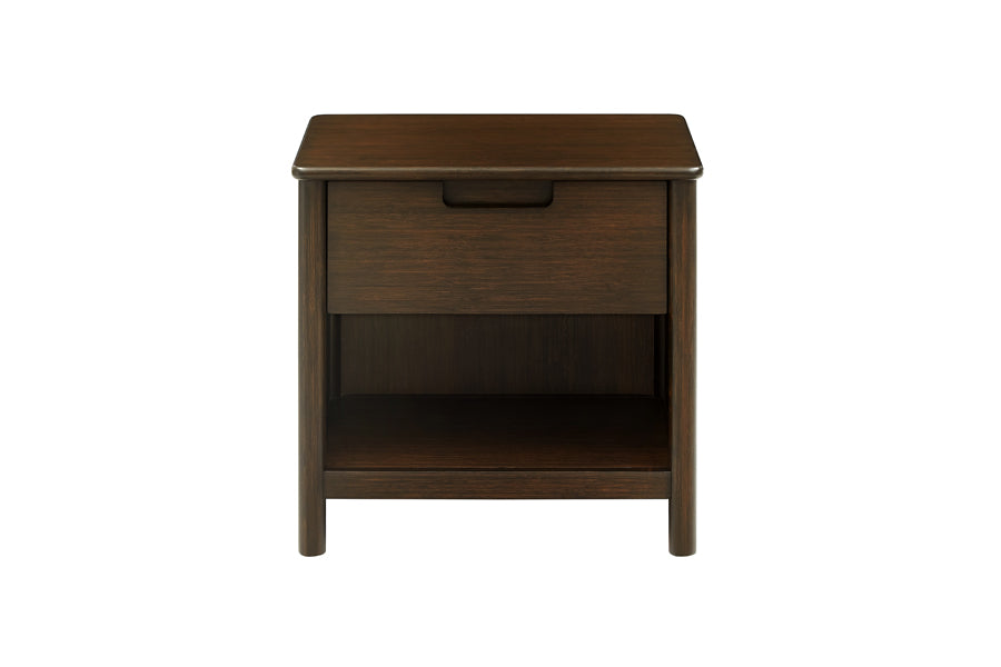 Weston Nightstand by Greeninton, showing front view of weston nightstand in black walnut.